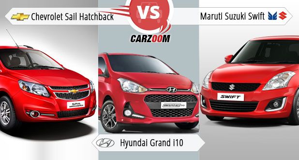 Comparison of Sail Hatchback vs Hyundai Grand i10 vs Maruti Suzuki refresh Swift