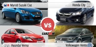 Comparison of Volkswagen new Vento vs Maruti Ciaz vs Honda City vs New Hyundai 4S Fluidic Verna