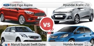 Ford Figo Aspire vs Hyundai Xcent vs Maruti Suzuki Swift Dzire vs Honda Amaze