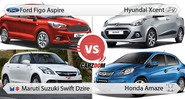 Ford Figo Aspire vs Hyundai Xcent vs Maruti Suzuki Swift Dzire vs Honda Amaze